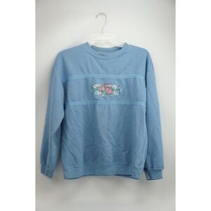 Jaclyn Smith Sport Sweatshirt Medium Blue Floral Embroidered Pullover Excellent